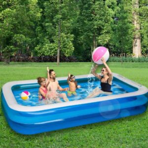 Piscina Inflable Rectangular Familiar 305x183x50 Cm Azul Y Blanco Resistente Guiza