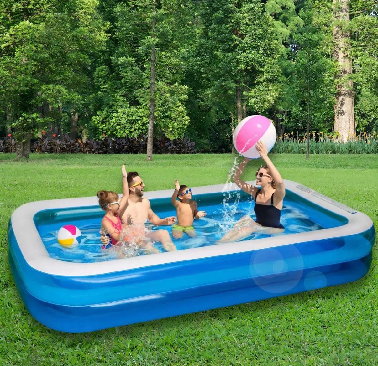 Piscina Inflable Rectangular Familiar 305x183x50 Cm Azul Y Blanco Resistente Guiza